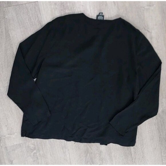 EILEEN FISHER Shirt Top Petite Medium Black Silk Georgette Crepe Drapey Button - Picture 8 of 8